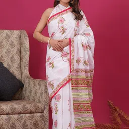 Vanedik Floral Pure Cotton Block Print Saree-image-11