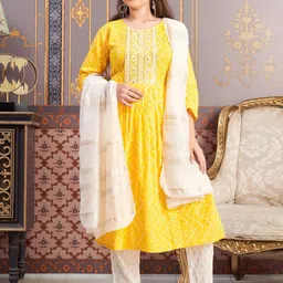 BAESD Girls Ethnic Motifs Printed Mirror Work Kurta-image-1