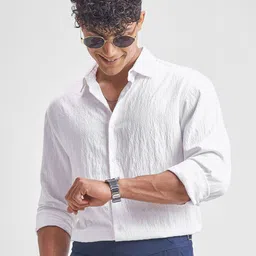 HIGHLANDER Self Design Spread Collar Long Sleeves Relaxed Fit Shirt-picture-25