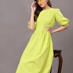 MODA-Q Women Puff Sleeve A-Line Midi Dress-image-65