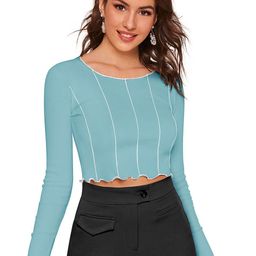 SHOPONBIT Women Vertical Striped Round Neck Crop Fitted Top-image-77