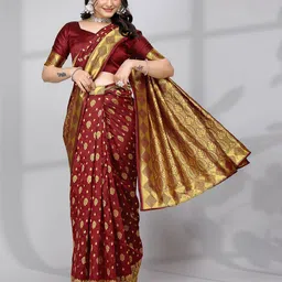 Pionex Floral Zari Pure Silk Ready to Wear Banarasi Saree-image-24