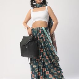 Mitera Ethnic Motifs Printed Satin Bagru Saree-picture-9