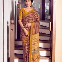 Munir  Ajrak Block Pure Cotton Bagru Saree-picture-17