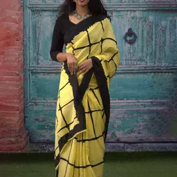 NIKHILAM Checked Printed Mulmul Cotton Bagru Saree image 1