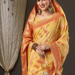 Mitera Ethnic Motif Zari Woven Bagru Saree-image-93