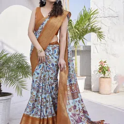 MIRCHI FASHION Blue Floral Printed Zari Saree-picture-31