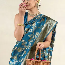 Subham Ethnic Motif Zari Woven Saree with Blouse-picture-2