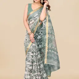 MIRCHI FASHION Floral Printed Zari Block Print Saree-image-27