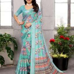 The Textile Hub Floral Zari Pure Linen Saree-image-69
