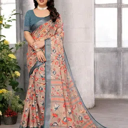 The Textile Hub Floral Zari Pure Linen Saree-image-80