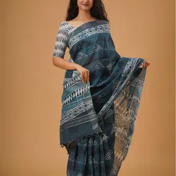 clothonus Ethnic Motifs Printed Zari Block Print Saree-image-21