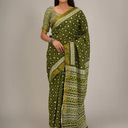 clothonus Ethnic Motifs Printed Zari Block Print Saree-6