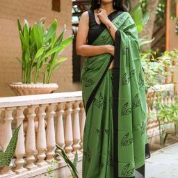 Sanganeri Print Floral Pure Cotton Block Print Saree-image-22