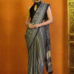 Mitera Ethnic Motifs Satin Block Print Saree-picture-6