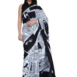 NIKHILAM Geometric Printed Mulmul Cotton Block Print Saree-6