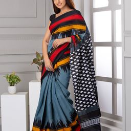 TROPWEAR Ethnic Motifs Printed Pure Cotton Jaipuri Mulmul Block Print Saree-42
