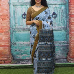 JALTHER Floral Block Print Pure Cotton Saree-picture-32