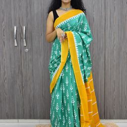 JALTHER Ethnic Motifs Printed Jaipuri Pure Cotton Mulmul Block Print Saree-image-2
