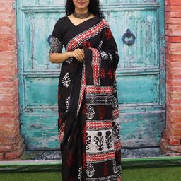 JALTHER Floral Block Print Pure Cotton Saree-picture-21