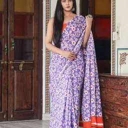 KIAARON Floral Pure Cotton Block Print Saree-31