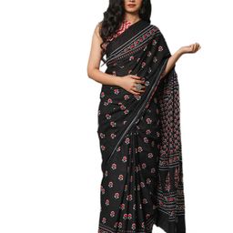 KIAARON Floral Printed Pure Cotton Block Print Saree-image-91