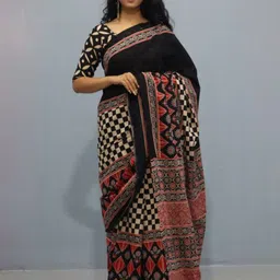 JAIPURI BLOCK PRINT Ethnic Motifs Pure Cotton Block Print Saree-11