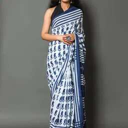 JAIPURI BLOCK PRINT Ethnic Motifs Pure Cotton Block Print Saree-17