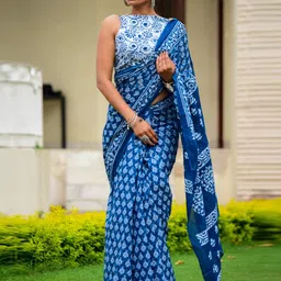clothonus Ethnic Motifs Pure Cotton Block Print Saree-12