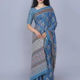 clothonus Ethnic Motifs Block Printed Pure Cotton Saree-picture-13