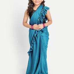 LOOKS AND LIKES Girls Embellished Boarder Sequinned Ruffles Saree-5