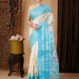 Ruuprekha Floral Printed Woven Design Zari Pure Cotton Taant Saree-picture-15