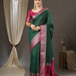 Anouk Checked Woven Design Zari Taant Saree image 1