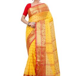 PuJoy Ethnic Motifs Woven Design Pure Cotton Taant Saree-42