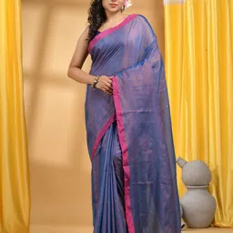 DESH BIDESH Gold-Toned Woven Design Zari Tissue Saree-image-24