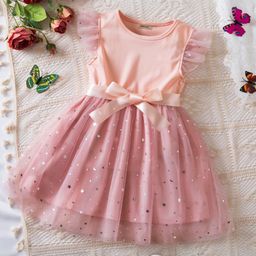 INCLUD Girls Round Neck Flutter Sleeves Fit & Flare Dress-image-94
