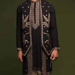 KALPRAAG Men Floral Embroidered Regular Sequinned Kurta with Trousers & With Dupatta image 2