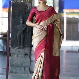 KALINI Checked Zari Detail Banarasi Saree-image-90