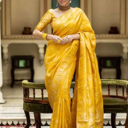 PHEASANT Ethnic Motifs Zari Silk Blend Banarasi Saree-image-88