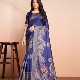 RICH & ROMAN Ethnic Motif Zari Woven Pure Silk Saree-image-88