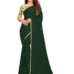 Rhey Polka Dots Foil Printed Zari Chiffon Banarasi Saree-image-7