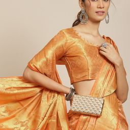 RAJGRANTH Pink & Golden Ethnic Motifs Silk Cotton Banarasi Saree-image-17
