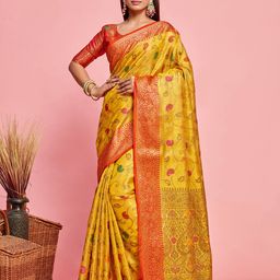 MIMOSA Ethnic Motifs Woven Design Zari Art Silk Banarasi Saree-image-81
