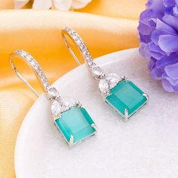 Manikya Rhodium-Plated American Diamond Studded Square Shaped Drop Earrings-30
