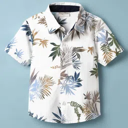 CrayonFlakes Boys Floral Printed Spread Collar Cotton Casual Shirt-picture-28