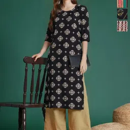 Anouk Rustic Selection Of 4 Ethnic Motifs Printed Round Neck Straight Kurtas-34