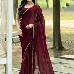 VRAGI Pure Chiffon Saree With Embellished Beads and Stones Border-image-28