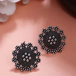 Anouk German Silver-Plated Oxidised Floral Studs-image-81