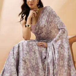 all about you Lavender Floral Printed Satin Saree-image-96