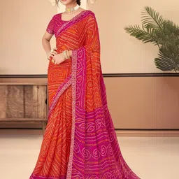 Reboot Fashions Bandhani Printed Gotta Patti Pure Chiffon Saree-image-4